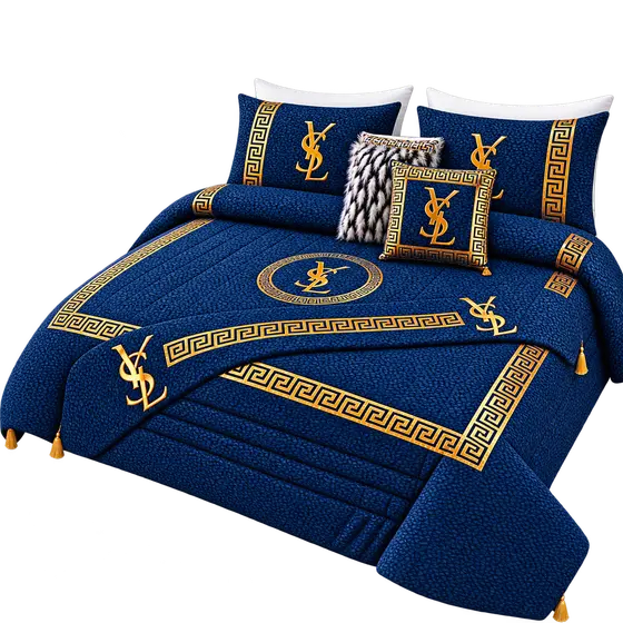 Beige and Gold Luxury Quilted Bedspread Set