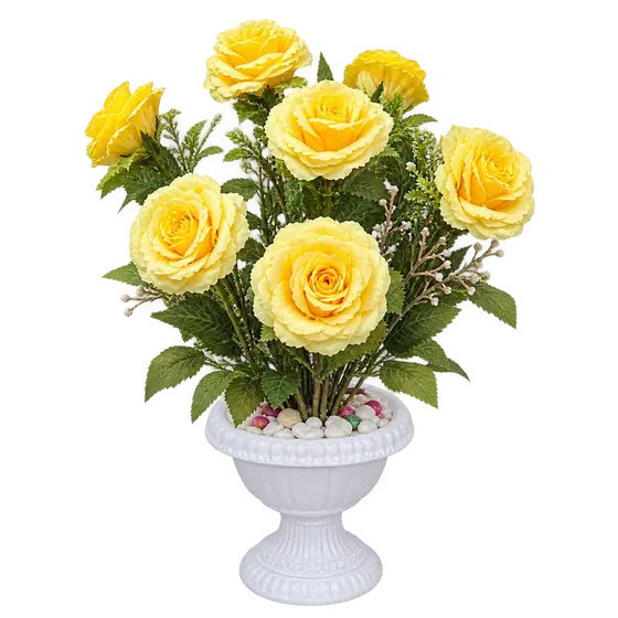 Yellow Rose Artificial Table Pot