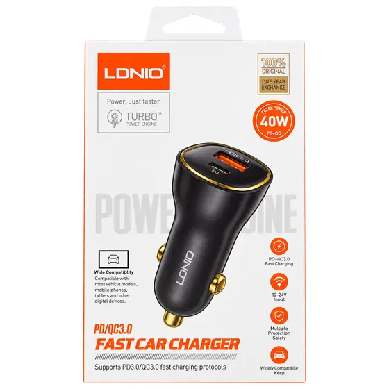LDNIO 40W PD/QC3.0 Dual-Port Car Charger