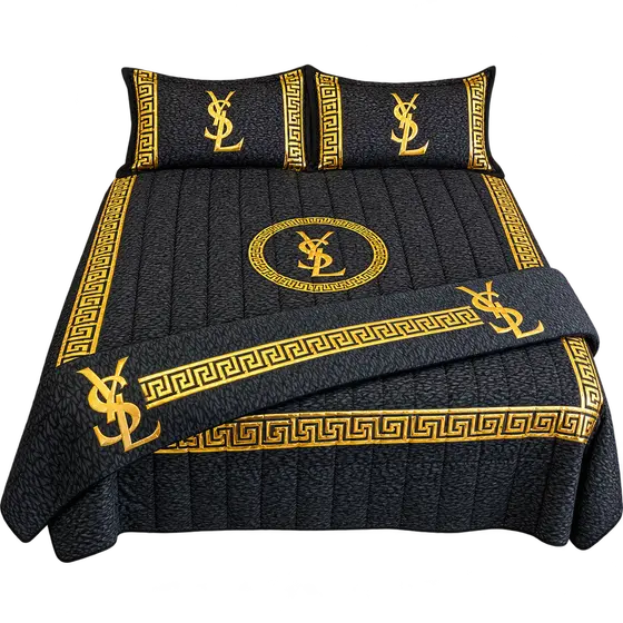 Black and Gold Luxury Quilted Bedspread Set