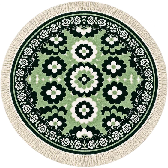 Round Floral Fringe Prayer Mat