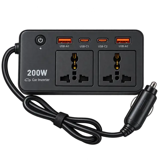200W Car Power Inverter with 4 USB Ports