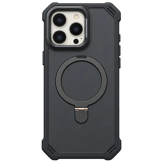 Black Protective Phone Case with Ring Stand