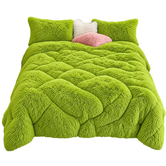Fluffy Lime Green Plush Bedspread Set