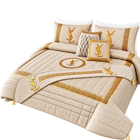 Beige and Gold Luxury Quilted Bedspread Set