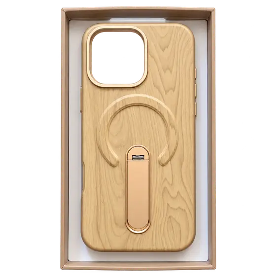Wood Grain Phone Case with Ring and Stand