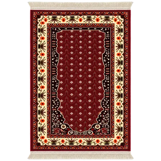 Classic Maroon Geometric Fringed Prayer Mat