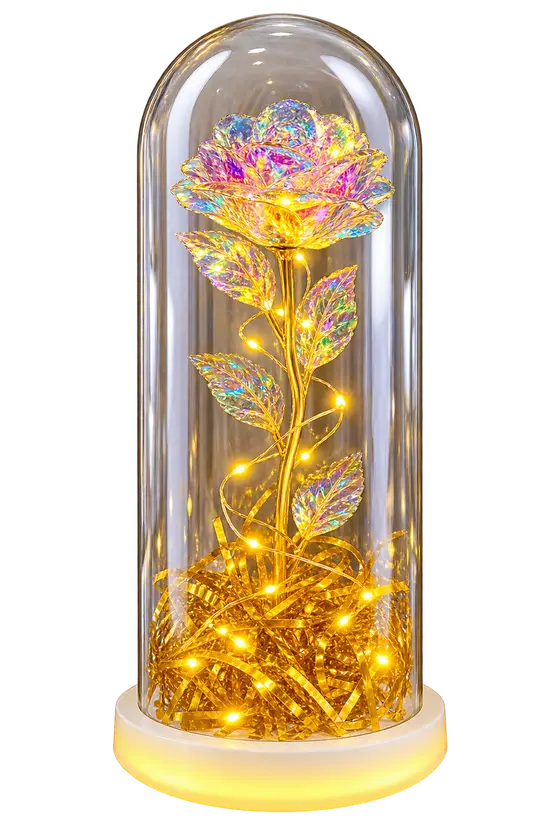 Glowing Rose in Glass Dome