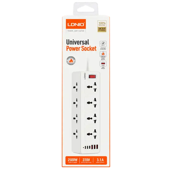LDNIO Universal Power Socket with USB Ports – 2500W