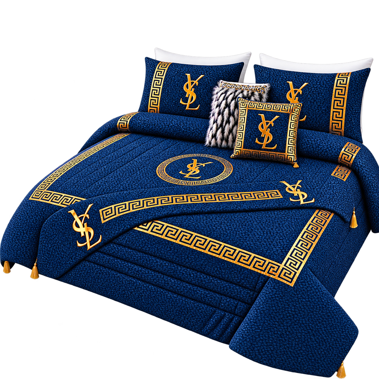 Beige and Gold Luxury Quilted Bedspread Set